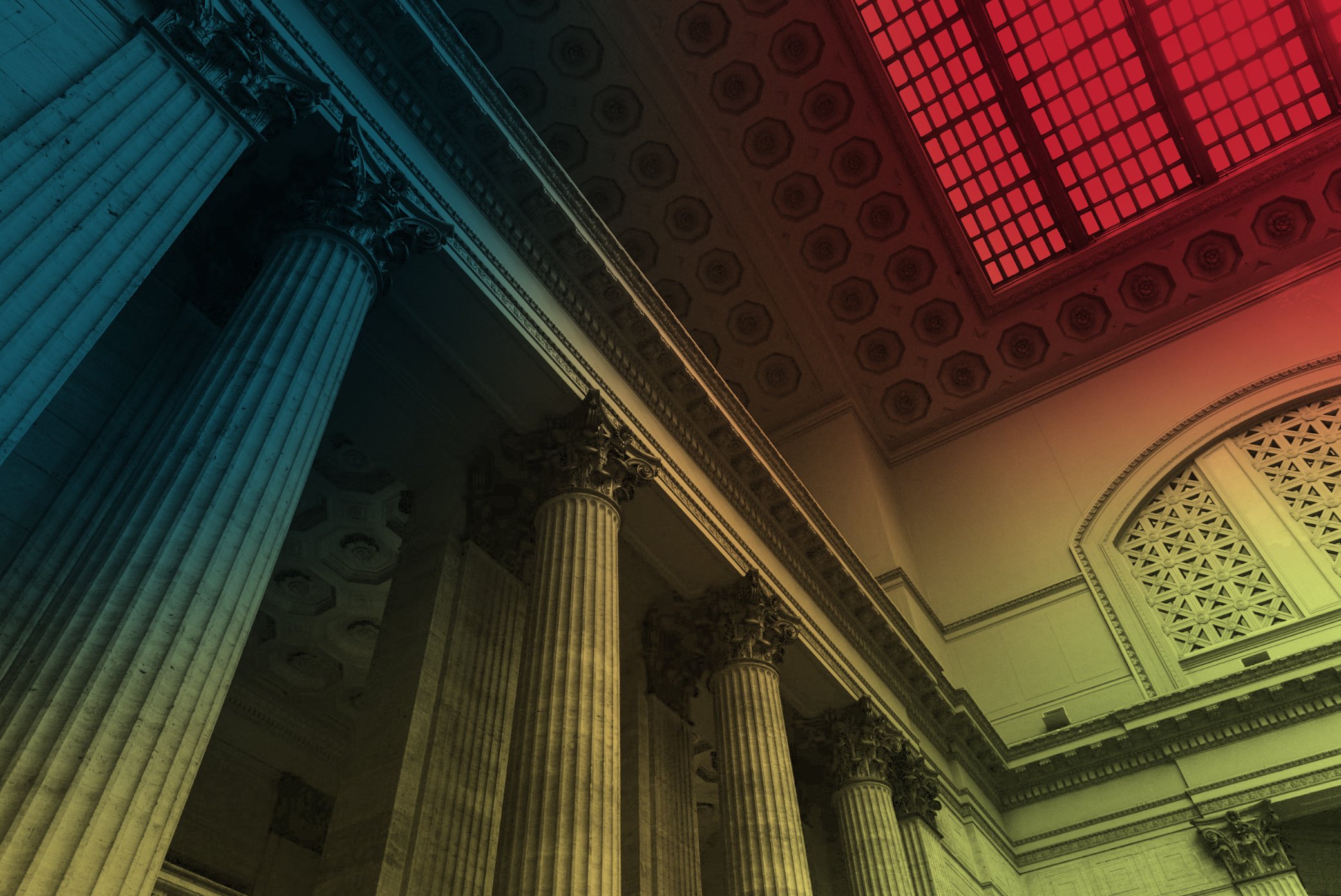Columns and coffered ceiling inside a courthouse